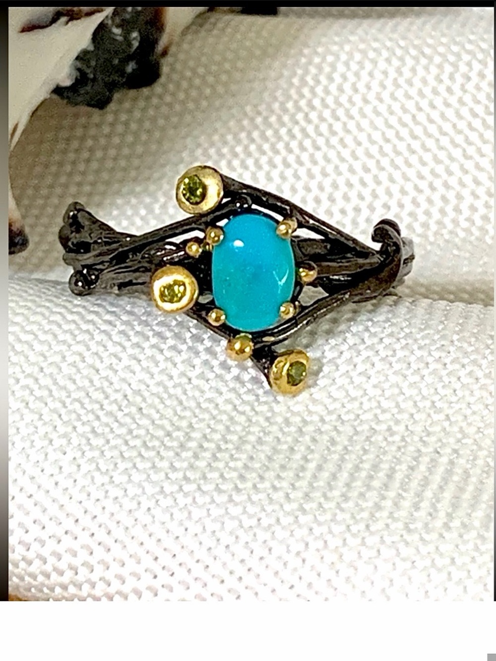 Coastal Coral Turquoise & Peridot Sterling Silver & 14k Ring